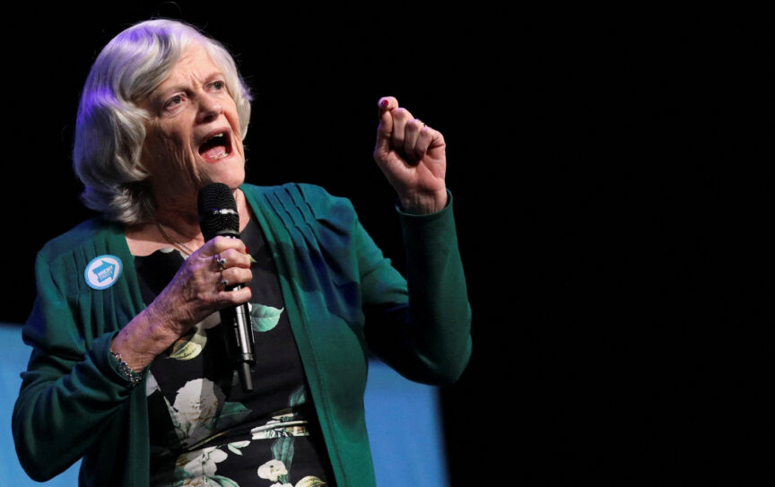 Ann Widdecombe speaks at a Brexit Party rally in Peterborough in 2019. Photo: Reuters/Simon Dawson/File Photo